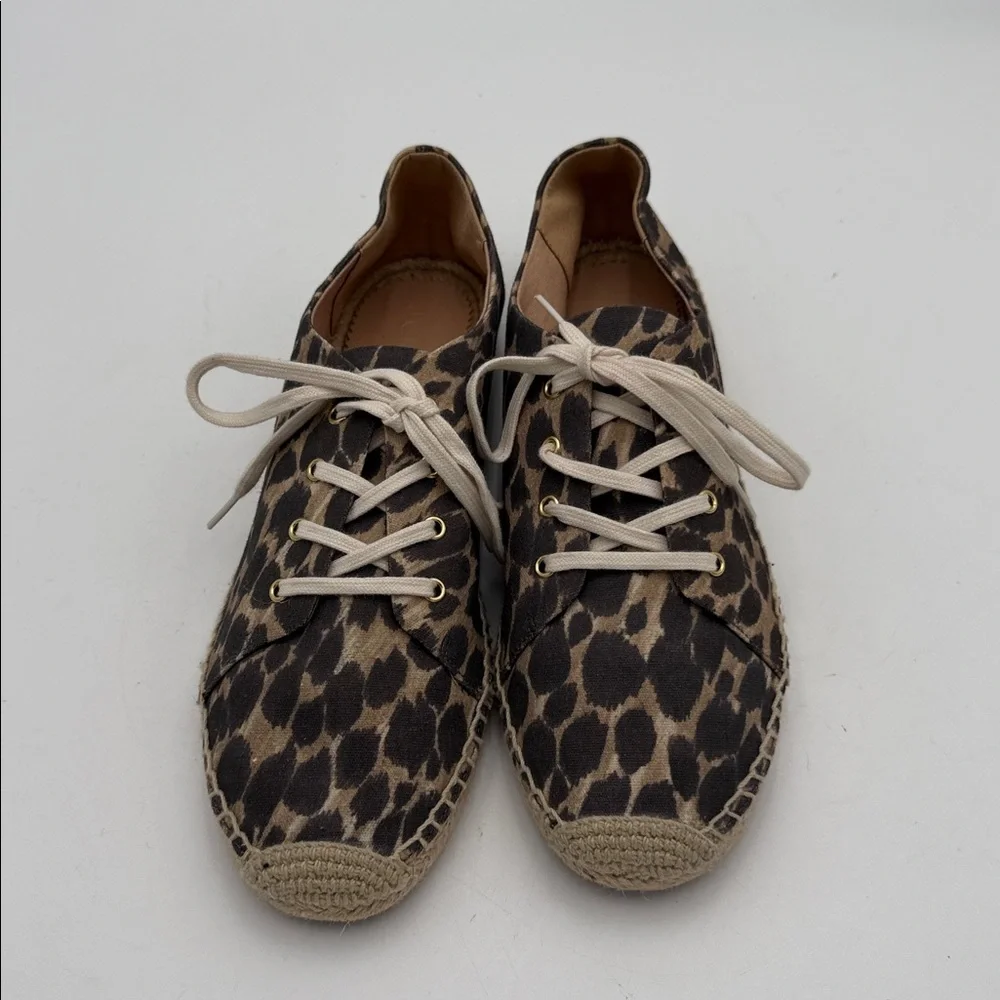 J. Crew Brown Leopard Espadrille canvas Sneakers women 10 casual vacation beach